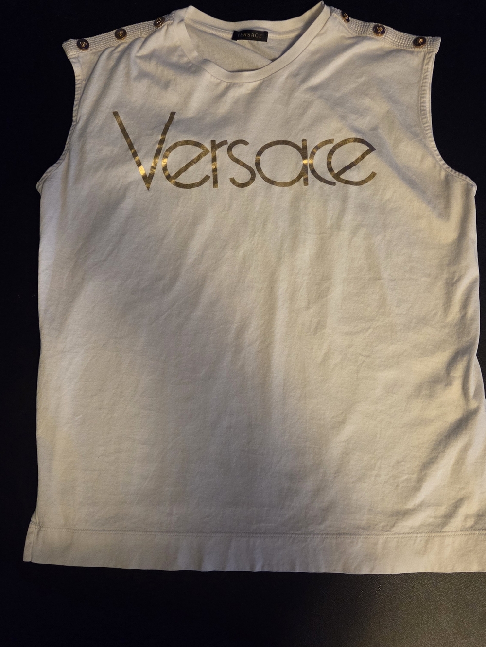 Versace W/ COA Authentic White Gold Logo Medusa Button Sleeveless Tee Top 36